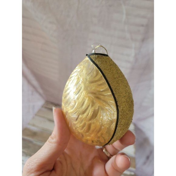 Gold stained glass ornament teardrop Xmas holiday tree - Picture 1 of 6